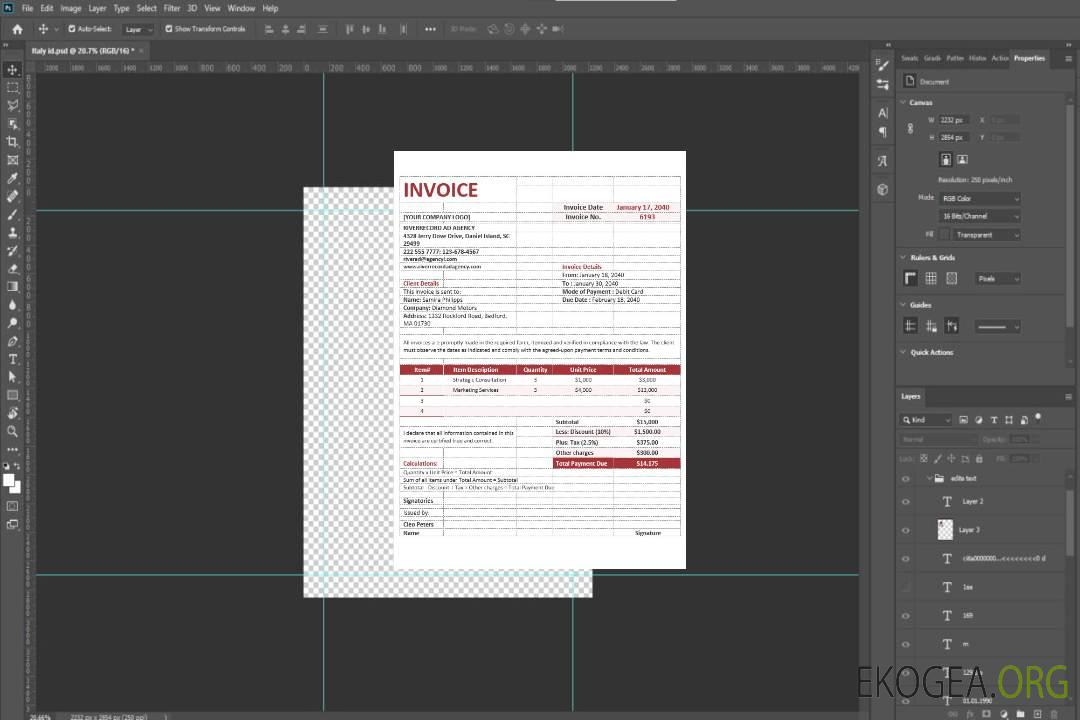 Modèle de facture d'agence de publicité vierge template